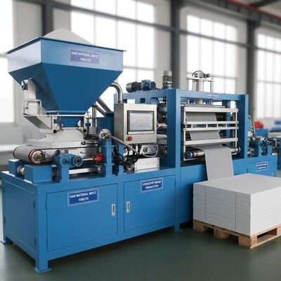 Máy làm ván mgo tự động hoàn toàn màu xanh, nguyên liệu đầu vào perlite được thiết kế để hoạt động liên tục và tạo ra ván đồng nhất